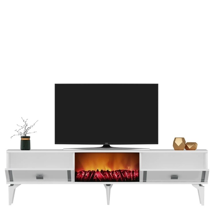 Mueble TV Doruk Fireplace Blanco Plata