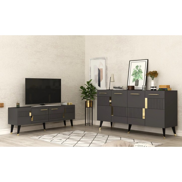 Conjunto de muebles de sala Moda Antracita Oro