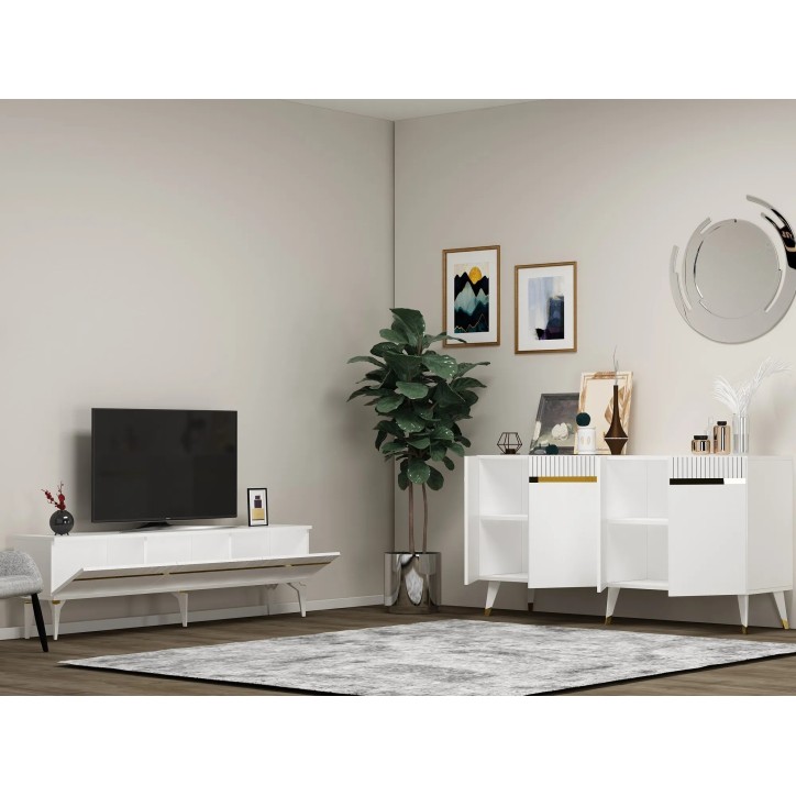 Conjunto de muebles de sala Defne Blanco Oro