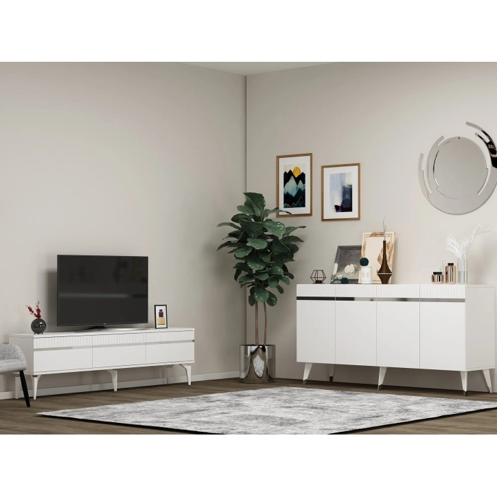 Conjunto de muebles de sala Defne Blanco Plata