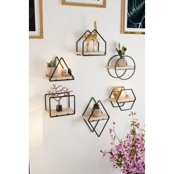 Estante de pared Juego de 6 en miniatura Oro Negro - 498HFT1122