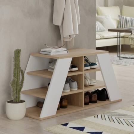 Zapatero Pyramid Shoe Bench Roble Blanco