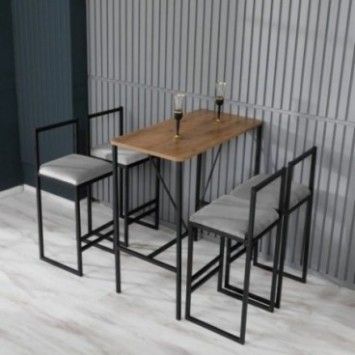 Juego de mesa y taburete de bar (5 piezas) Nordic Gris Nogal Negro 8683742898054