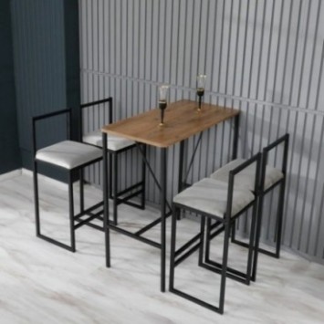 Juego de mesa y taburete de bar (5 piezas) Nordic Crema Nogal Negro 8683742898061