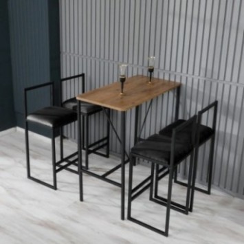 Juego de mesa y taburete de bar (5 piezas) Nordic Nogal Negro 8683742898078