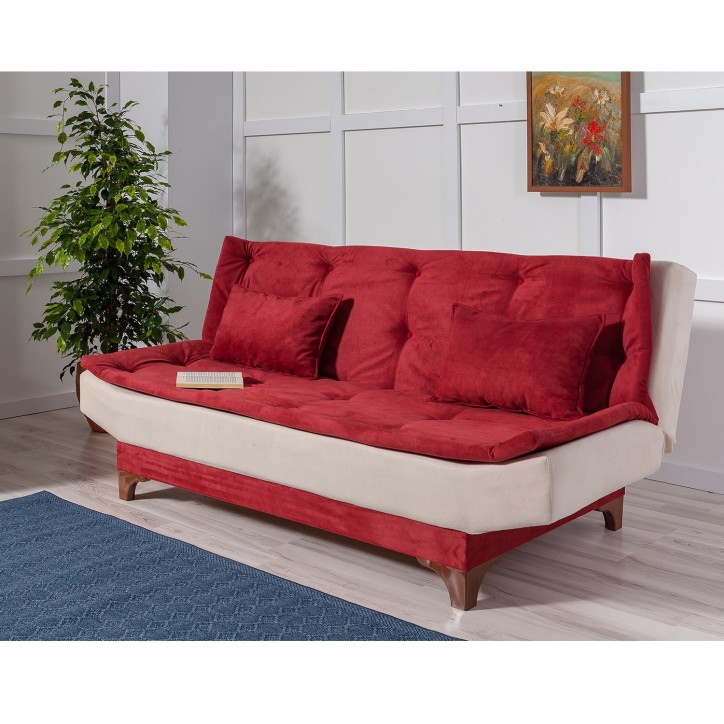 Sofá cama 3 plazas Kelebek Crema rojo burdeos