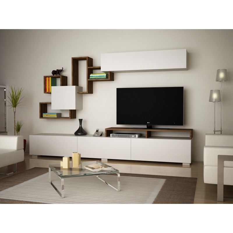 Mueble TV con estante Elit nogal blanco - 745DCD3024