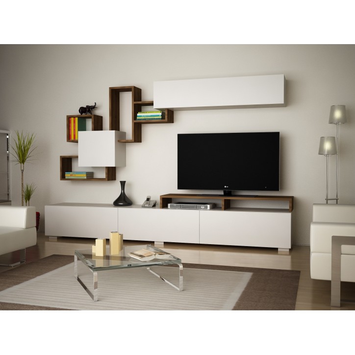 Mueble TV con estante Elit nogal blanco