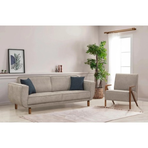 Conjunto sofá cama sillón Larus Wood Nogal Gris