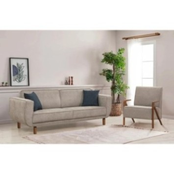 Conjunto sofá cama sillón Larus Wood Nogal Gris 8684282723110