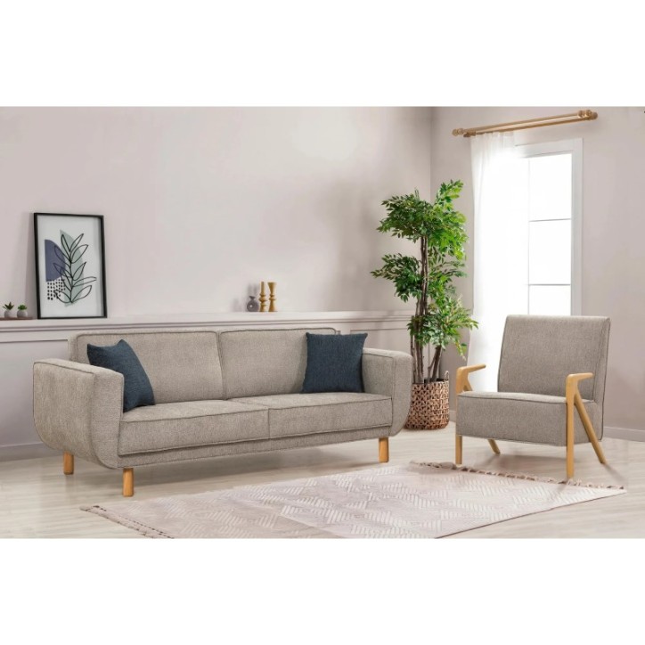 Conjunto sofá cama sillón Larus Wood Roble Gris