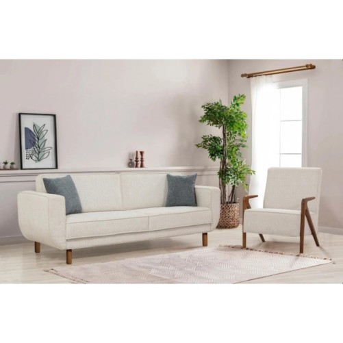 Conjunto sofá cama sillón Larus Wood Nogal Crema 8684282723134