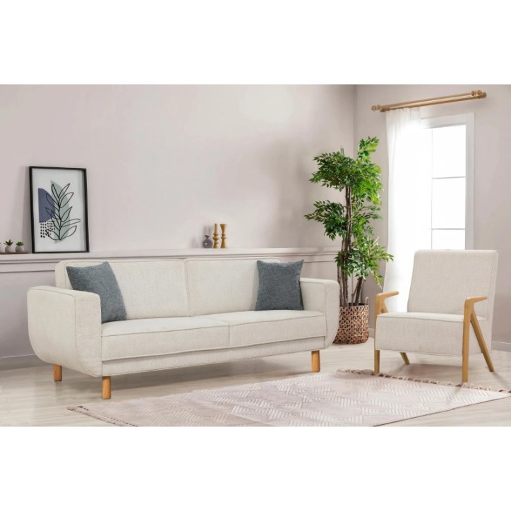 Conjunto sofá cama sillón Larus Wood Roble Crema