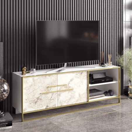 Mueble TV Polka blanco oro