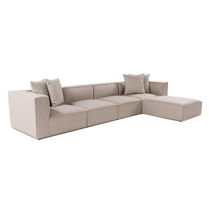 Sofá esquinero Sora (L1-O1-O1-1R-POUFFE ) Beige Arena