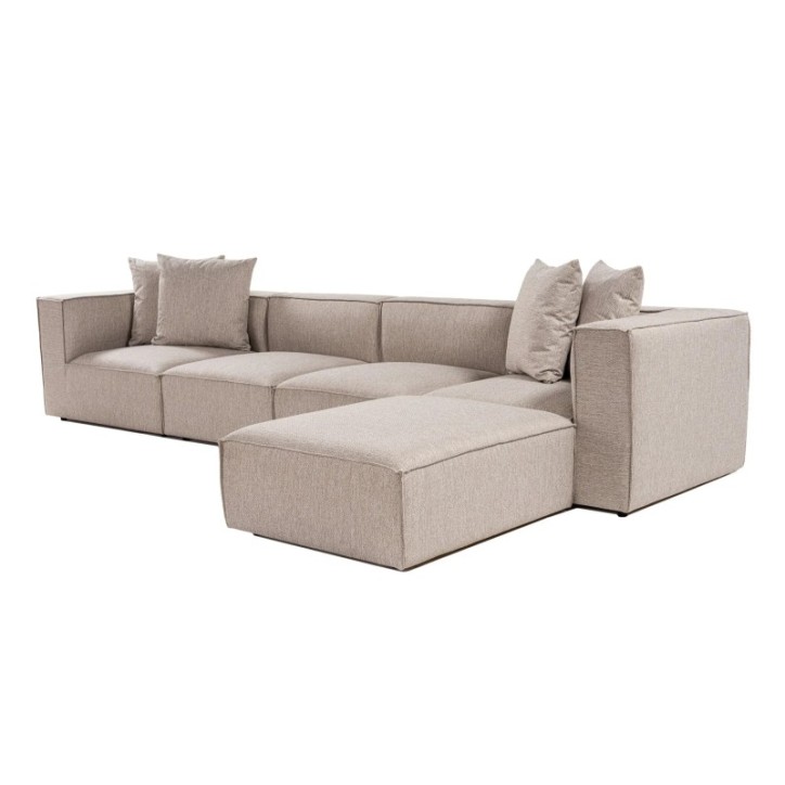 Sofá esquinero Sora (L1-O1-O1-1R-POUFFE ) Beige Arena