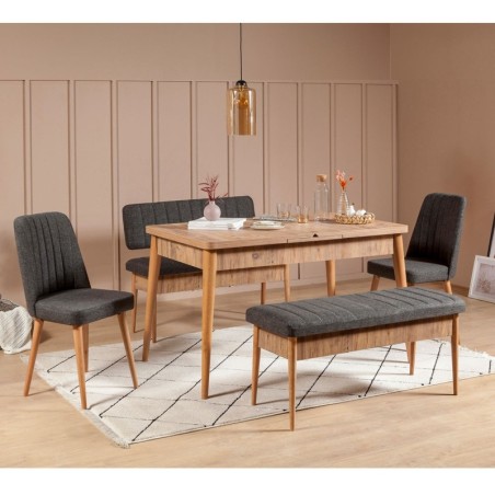 Set mesa comedor extensible y sillas (5 piezas) Vina pino atlántico antracita