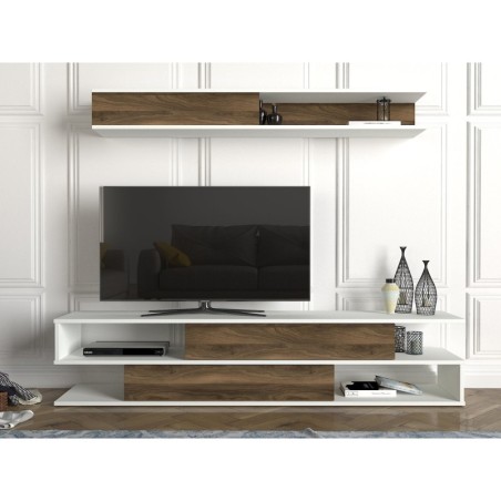 Mueble TV con estante Manyetik nogal blanco