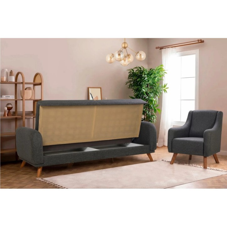 Conjunto sofá cama sillón Hera Antracita