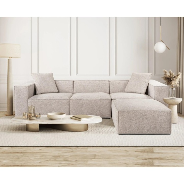 Sofá esquinero Lora (L1-O1-1R-POUFFE ) Moca