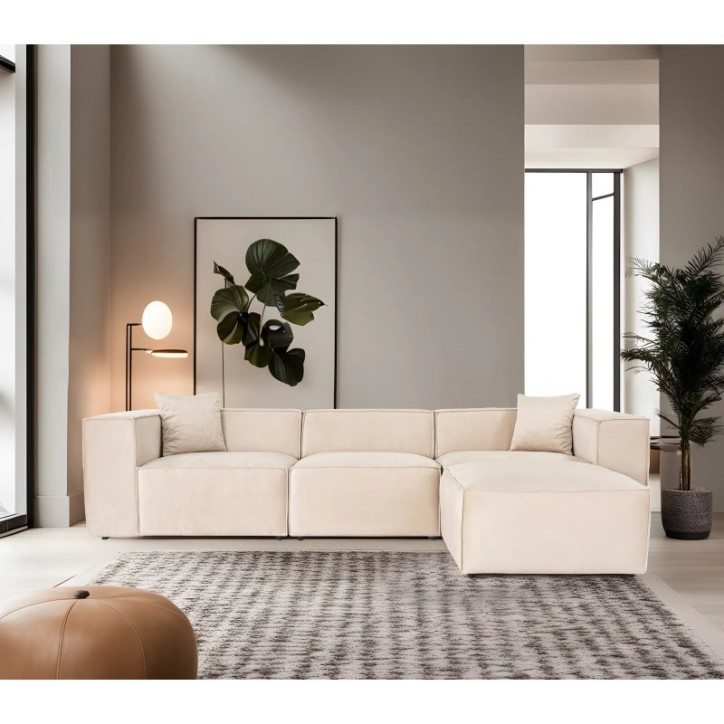 Sofá esquinero Lora (L1-O1-1R-POUFFE ) Crema