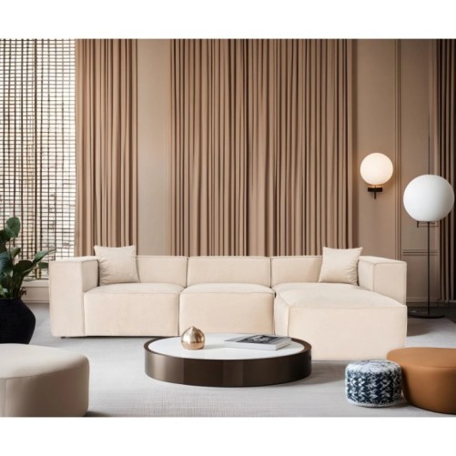 Sofá esquinero Lora (L1-O1-1R-POUFFE ) Crema