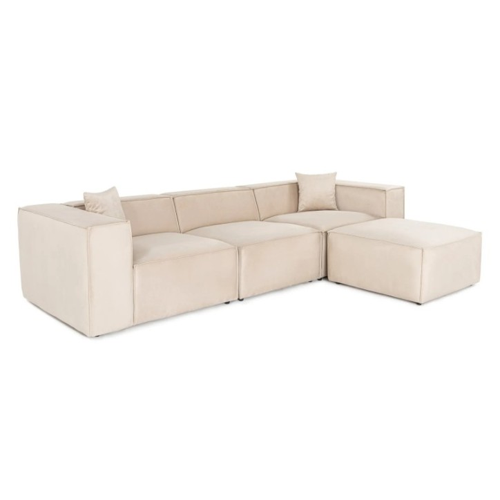 Sofá esquinero Lora (L1-O1-1R-POUFFE ) Crema