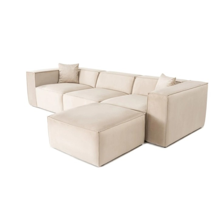 Sofá esquinero Lora (L1-O1-1R-POUFFE ) Crema