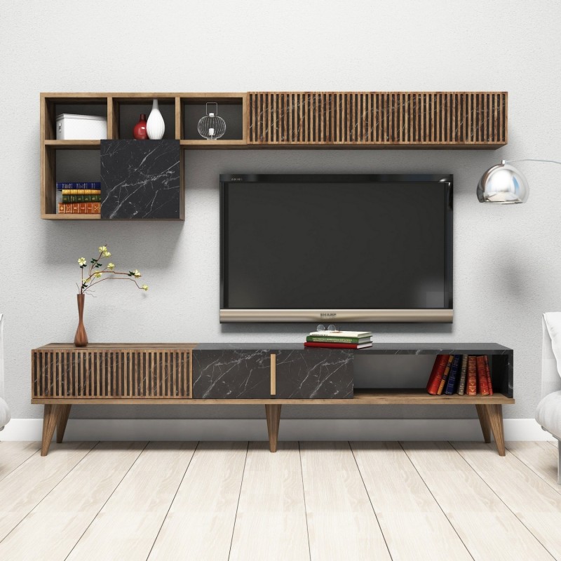 Mueble TV con estante Milan negro nogal - 845HCT3079