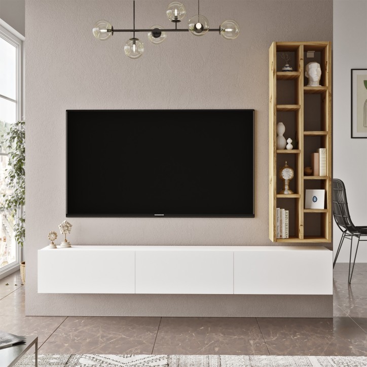 Mueble TV con estante LV9-WK roble blanco