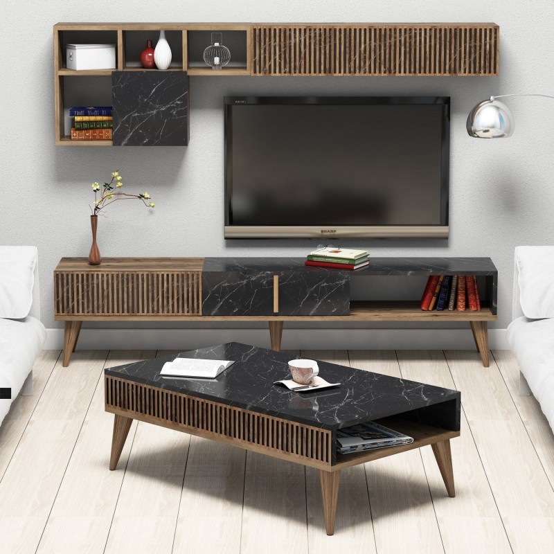 Conjunto de muebles de salón Milan negro nogal - 845HCT5252