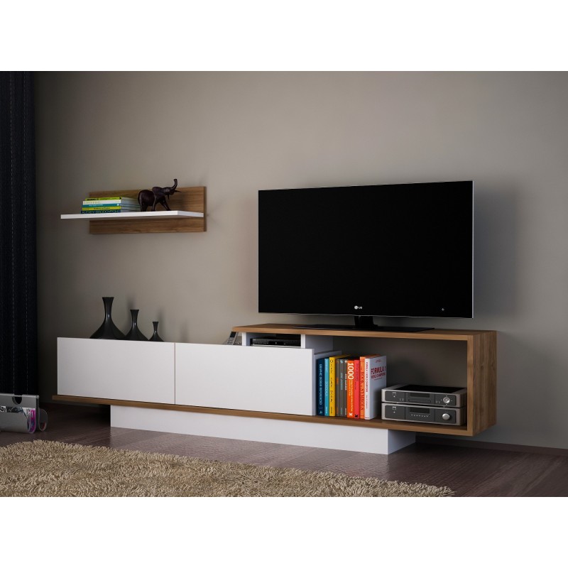 Mueble TV con estante Asos nogal blanco - 745DCD3030