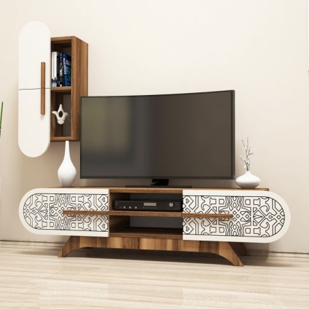 Mueble TV con estante Defne crema nogal