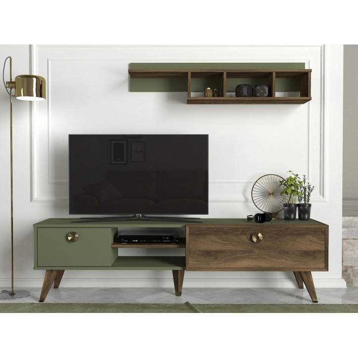 Mueble TV con estante Heron verde nogal