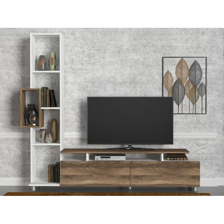 Mueble TV con estante Tulip nogal blanco