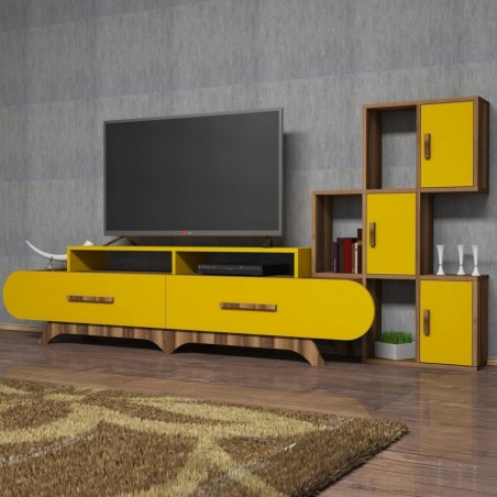 Mueble TV con estante Flora S amarillo nogal