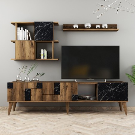 Mueble TV con estante Madrid negro nogal