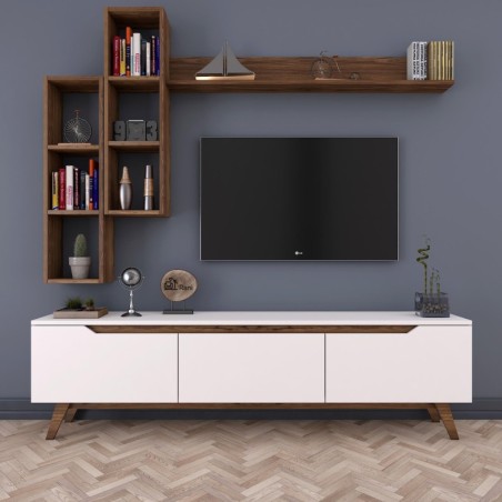 Mueble TV con estante M16-804 nogal blanco