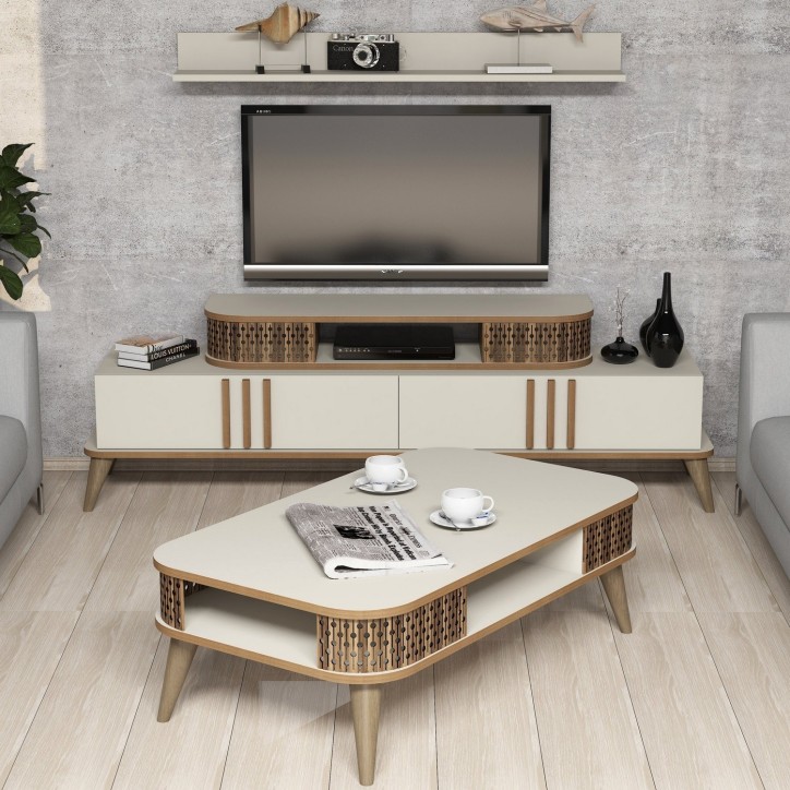 Conjunto de muebles de salón Eylül crema