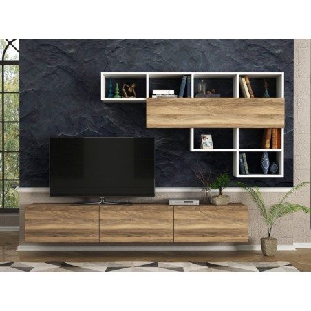 Mueble TV con estante Damla nogal blanco