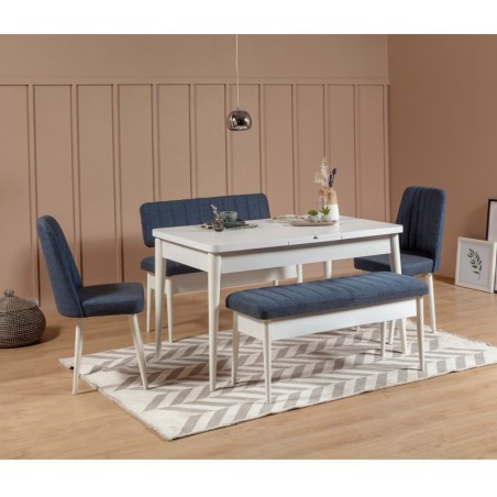 Set mesa comedor extensible y sillas (5 piezas) Vina azul oscuro blanco