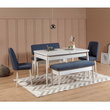 Set mesa comedor extensible y sillas (5 piezas) Vina azul oscuro blanco - 869VEL5153