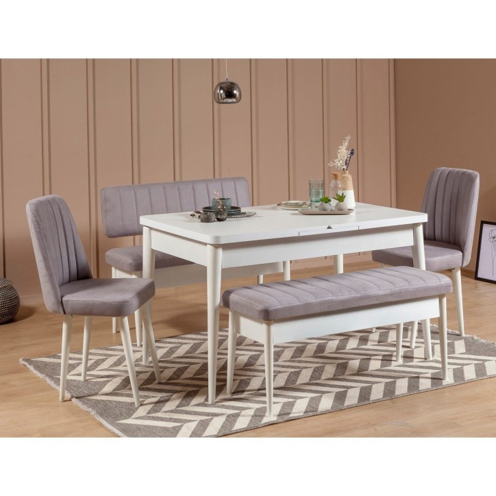 Set mesa comedor extensible y sillas (5 piezas) Vina soho blanco