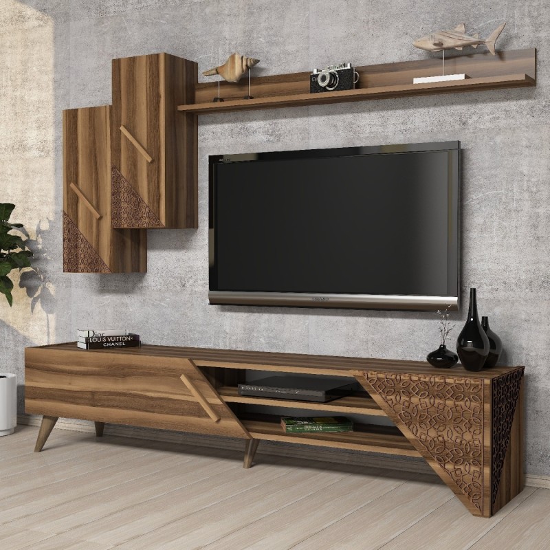 Mueble TV con estante Beril nogal - 845HCT3002