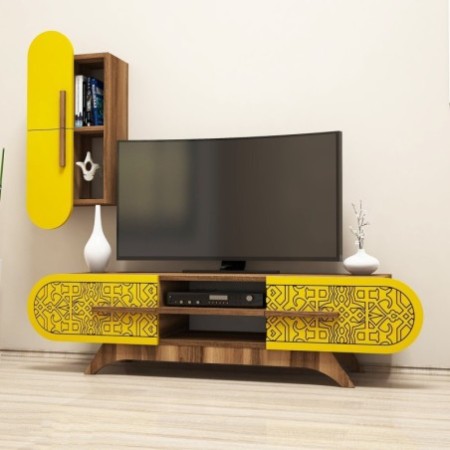 Mueble TV con estante Defne amarillo nogal - 845HCT3024