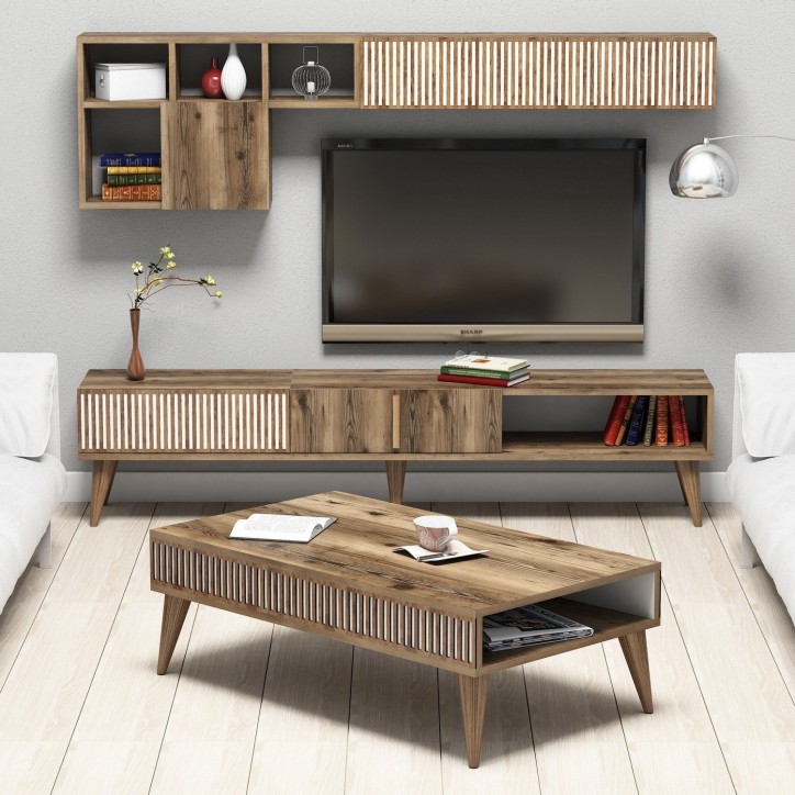 Conjunto de muebles de salón Milan nogal