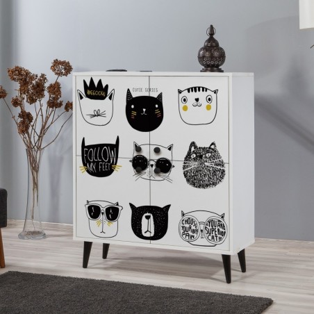 Mueble auxiliar Multilüx Cats amarillo negro blanco - 869VEL3986