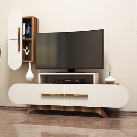 Mueble TV con estante Rose S crema nogal