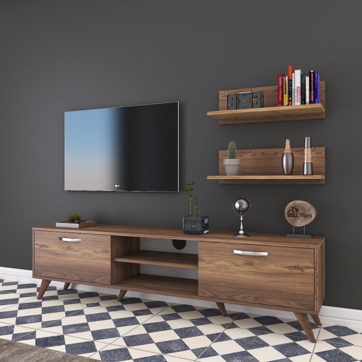 Mueble TV con estante M48 1050 nogal