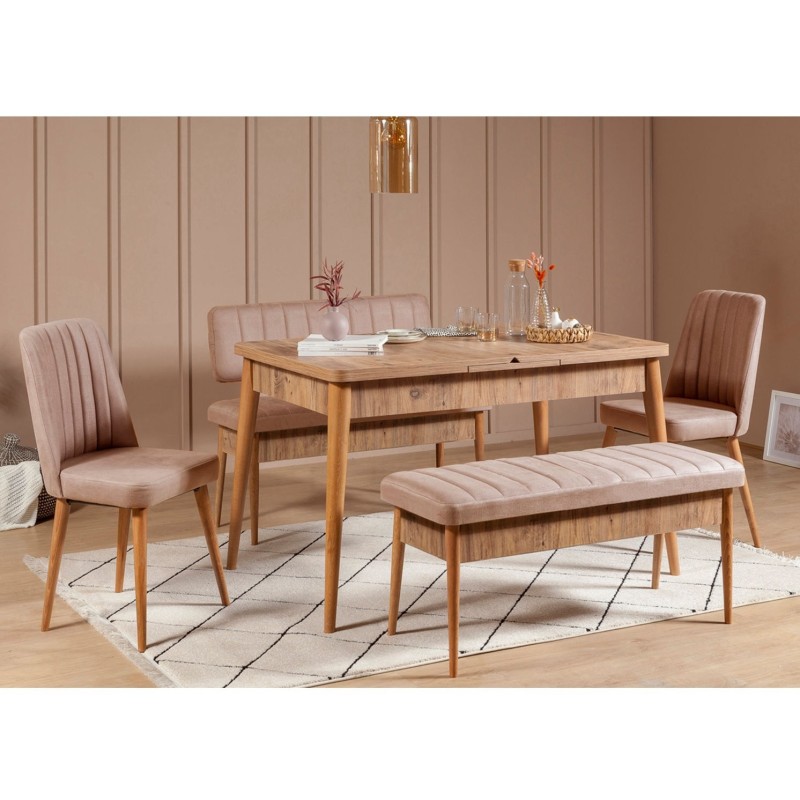 Set mesa comedor extensible y sillas (5 piezas) Vina pino atlántico - 869VEL5173